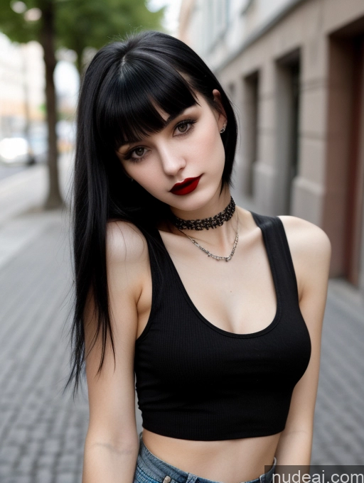 related ai porn images free for Small Tits Beautiful Lipstick Skinny 18 Black Hair Bangs Russian Street Close-up View Goth Tank Top