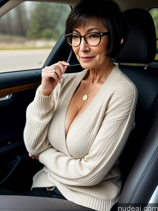 related ai porn images free for Milf Two Perfect Boobs Beautiful Glasses Perfect Body Short Hair 70s Car Side View Bra Casual Professor Sweater Cleavage Dark Lighting Detailed Sexy Face Asian