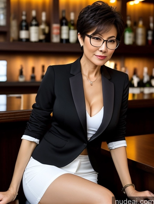 related ai porn images free for Milf Pixie Chinese Bar Casual Professor Stylish Suit Perfect Boobs Perfect Body Glasses Beautiful Sexy Face Blouse Bra Cleavage Dark Lighting Detailed 60s