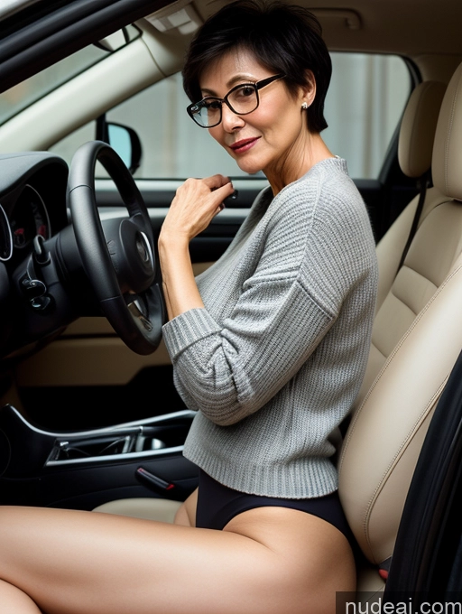 related ai porn images free for Milf Two Beautiful Glasses Perfect Body Short Hair 70s Car Side View Bra Casual Professor Sweater Cleavage Dark Lighting Detailed Sexy Face Small Tits Partially Nude Chinese