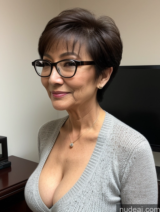 related ai porn images free for Milf Two Perfect Boobs Beautiful Glasses Perfect Body Short Hair 70s Chinese Side View Bra Casual Professor Sweater Cleavage Dark Lighting Detailed Sexy Face