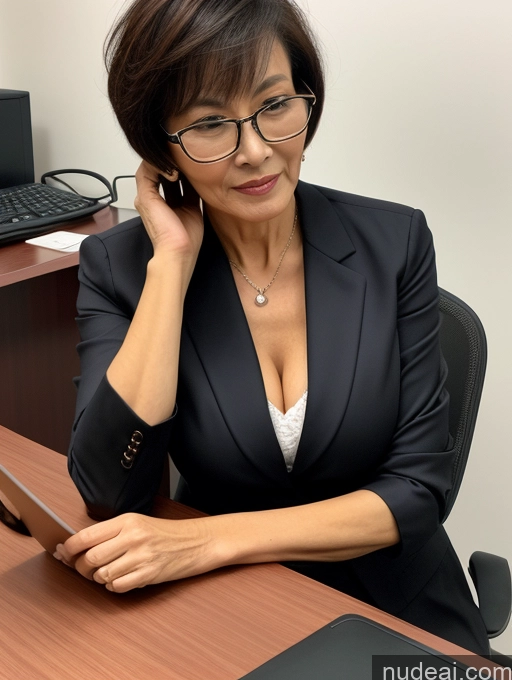 related ai porn images free for Milf Perfect Boobs Beautiful Glasses Perfect Body Short Hair Chinese Office Blouse Casual Professor Stylish Suit Cleavage Dark Lighting Detailed Sexy Face 70s