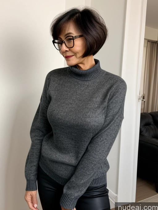 related ai porn images free for Milf Two Small Tits Beautiful Glasses Perfect Body Short Hair 70s Chinese Side View Bra Casual Professor Sweater Cleavage Dark Lighting Detailed Sexy Face