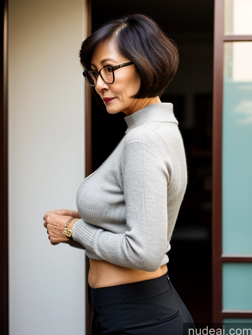 related ai porn images free for Milf Two Small Tits Beautiful Glasses Perfect Body Short Hair 70s Chinese Side View Bra Casual Professor Sweater Cleavage Dark Lighting Detailed Sexy Face