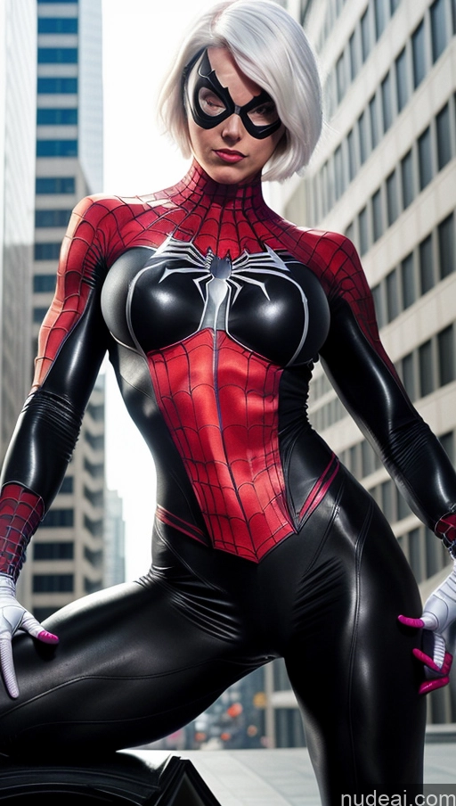 ai nude image of spider - man posing on a motorcycle in a city with a white hair pics of Spider-Gwen Black Cat