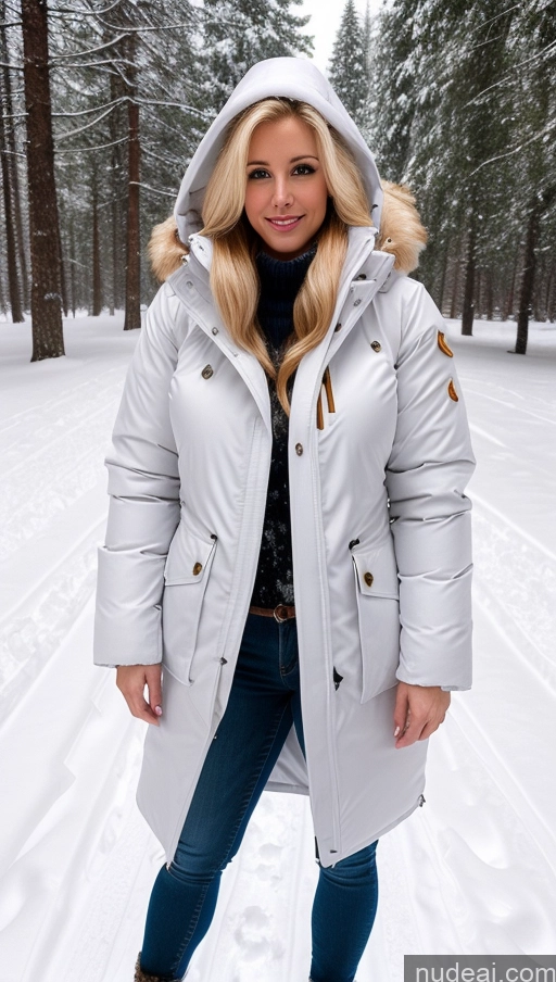 ai nude image of arafed woman in a parka and boots standing in the snow pics of Beautiful Blonde Long Hair Fairer Skin Tanned Skin Busty Portuguese Parka Snow Detailed Thong 20s