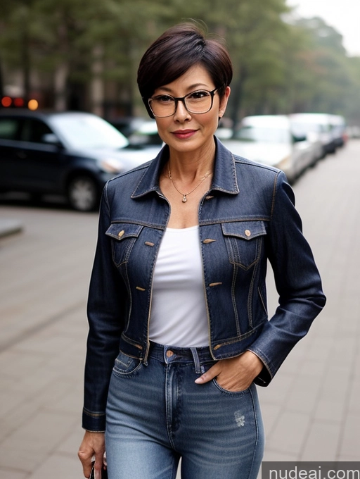 related ai porn images free for Milf Small Tits Perfect Body Beautiful Glasses Sexy Face Short Hair Chinese Casual Blouse Jeans Jacket High Heels Stylish Detailed Dark Lighting 50s