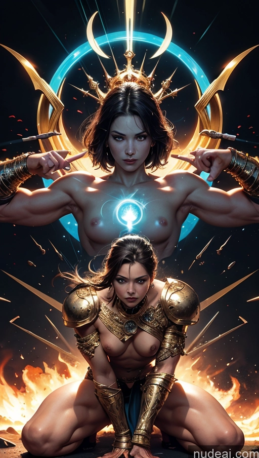 related ai porn images free for Bodybuilder Several Busty Muscular Abs Persian Knight Regal Gold Jewelry Perfect Body Fantasy Armor Battlefield Heat Vision Powering Up Surrealist Dynamic View