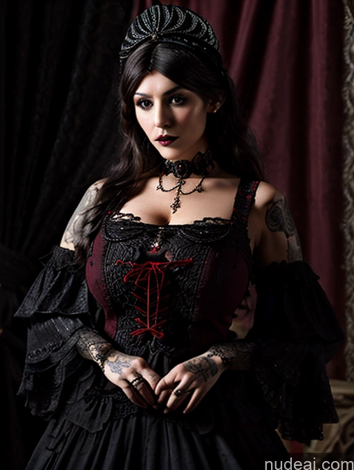 ai nude image of gothic woman in black dress with red corset and black lace pics of Model One Busty Huge Boobs Perfect Boobs Tattoos Muscular Big Ass Abs Big Hips 18 Seductive Sexy Face Black Hair Ottoman Asena Stockholm Goth Vampire Victorian Modern Victorian Fashion Dress Ghotic Style V1 Simple