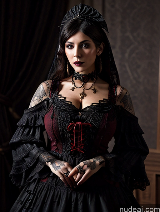 Model One Busty Huge Boobs Perfect Boobs Tattoos Muscular Big Ass Abs Big Hips 18 Seductive Sexy Face Black Hair Ottoman Asena Stockholm Goth Vampire Victorian Modern Victorian Fashion Dress Ghotic Style V1 Simple