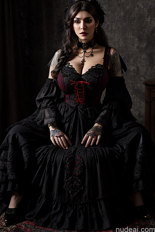 Model One Busty Huge Boobs Perfect Boobs Tattoos Muscular Big Hips 18 Seductive Black Hair Goth Vampire Victorian Simple Sexy Face Modern Victorian Fashion Dress Ghotic Style V1 Stockholm Ottoman Asena