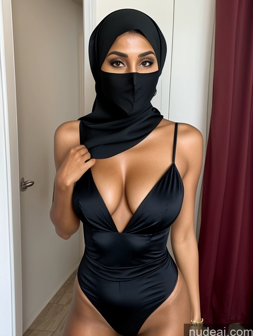 ai nude image of arafed woman in a black swimsuit and a black hijab pics of Milf Perfect Boobs Perfect Body Beautiful Dark Skin 60s Sexy Face Short Hair Arabic Party Niqab Cleavage Partially Nude Detailed Two Blouse Suit High Heels