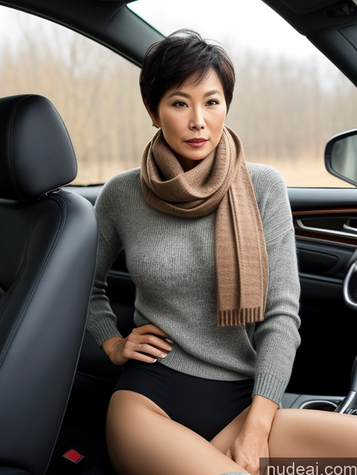 related ai porn images free for Milf Two Perfect Boobs Perfect Body Short Hair 50s Chinese Casual Stockings Stylish Sweater Partially Nude Car Scarf Dark Lighting Detailed