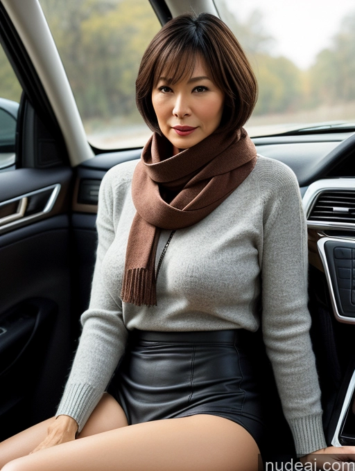 related ai porn images free for Milf Two Perfect Boobs Perfect Body Short Hair 50s Chinese Casual Stockings Stylish Sweater Partially Nude Car Scarf Dark Lighting Detailed