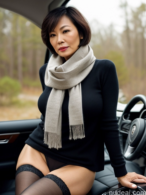 related ai porn images free for Milf Two Perfect Boobs Perfect Body Short Hair 50s Chinese Casual Stockings Stylish Sweater Partially Nude Car Scarf Dark Lighting Detailed