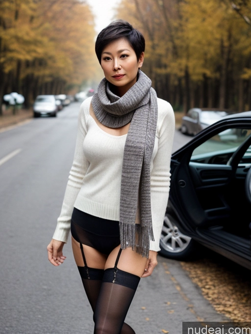 related ai porn images free for Milf Two Perfect Boobs Perfect Body Short Hair 50s Chinese Casual Stockings Stylish Sweater Partially Nude Car Scarf Dark Lighting Detailed