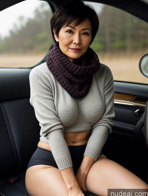 related ai porn images free for Milf Two Perfect Boobs Perfect Body Short Hair Chinese Casual Stockings Stylish Sweater Partially Nude Car Scarf Dark Lighting Detailed 70s