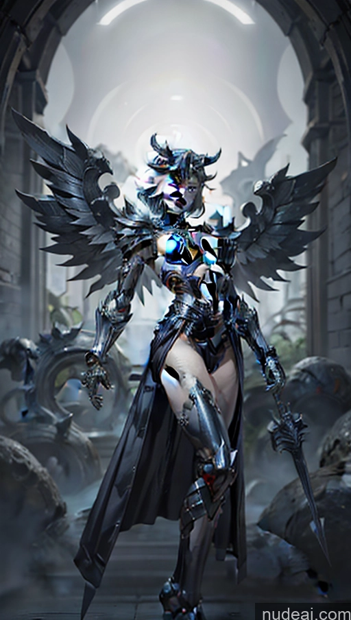 ai nude image of arafed female warrior with sword and armor in a dark room pics of China Dress Of Kisaki (Blue Archive) Fantasy Armor Knight Perfect Boobs Muscular Abs Bodybuilder SSS: A-Mecha Musume A素体机娘 Regal Has Wings Surrealist Dynamic View Powering Up