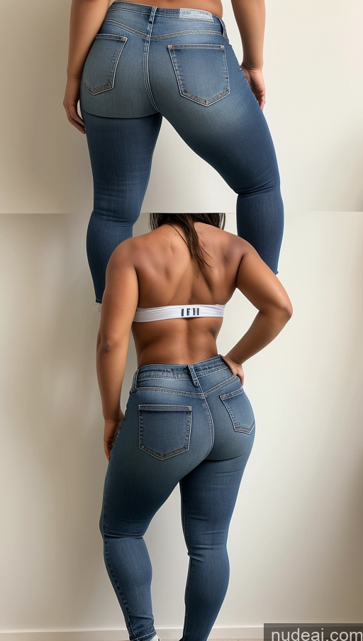 ai nude image of arafed woman in jeans and a bra top standing on a wall pics of Athlete Big Hips Big Ass Jeans