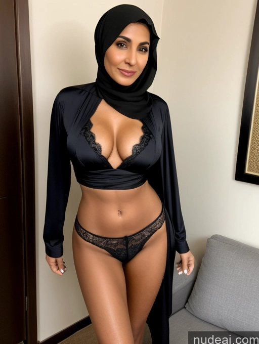 ai nude image of a close up of a woman in a black top and panties pics of Milf Two Perfect Boobs Beautiful Perfect Body Short Hair Dark Skin 60s Arabic Party Blouse High Heels Niqab Suit Cleavage Partially Nude Detailed Sexy Face