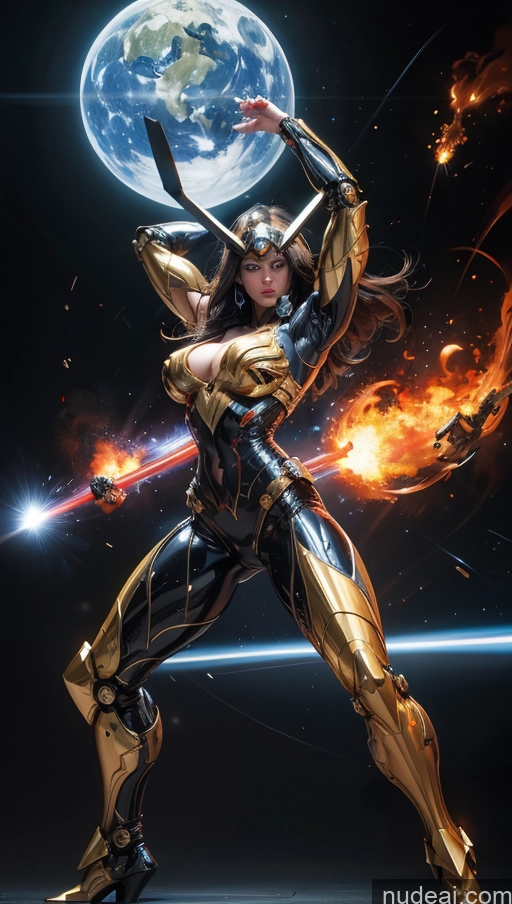 ai nude image of a close up of a woman in a gold suit holding a sword pics of Bodybuilder Several Perfect Boobs Muscular Abs Perfect Body Surrealist Dynamic View Military Superhero SSS: A-Mecha Musume A素体机娘 Ukraine Powering Up Battlefield Heat Vision