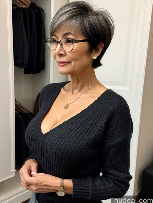 related ai porn images free for Milf Two Small Tits Beautiful Glasses Perfect Body Short Hair 70s Chinese Side View Bra Casual Professor Sweater Cleavage Dark Lighting Detailed Sexy Face