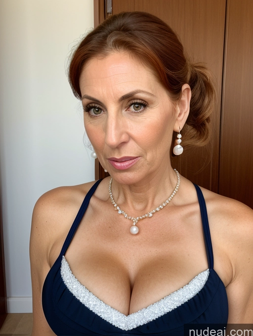 ai nude image of there is a woman with a very large breast posing for a picture pics of Milf Busty Skinny Short Pregnant 50s Ponytail Jewish Front View Dress Sundress Pearl Jewelry Ginger Shocked