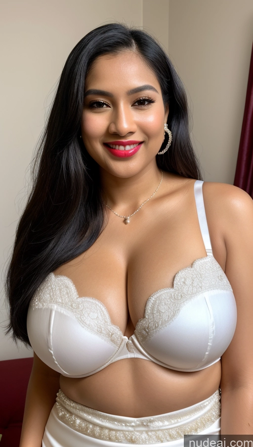 ai nude image of araffed woman in a white bra and a red chair pics of Huge Boobs Beautiful Lipstick Big Ass Fairer Skin 50s Happy Black Hair Skin Detail (beta) Bright Lighting Woman Push-up Bra Seductive Sexy Face Jewelry Straight Pearl Jewelry Close-up View Sari Wedding Malaysian