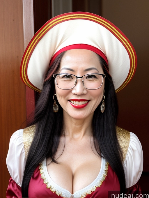 ai nude image of there is a woman wearing a red and white hat and glasses pics of One Long Hair Fairer Skin Happy Front View Lipstick Glasses Perfect Body Perfect Boobs 40s Milf Black Hair Chinese Pirate