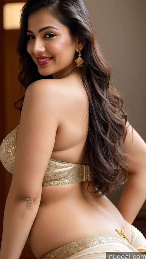 ai nude image of araffed woman in a gold dress posing for a picture pics of Woman Huge Boobs Beautiful Lipstick Big Ass Fairer Skin 50s Happy Seductive Black Hair Skin Detail (beta) Push-up Bra Jewelry Gold Jewelry Bright Lighting Indian Sari Traditional Snow Close-up View