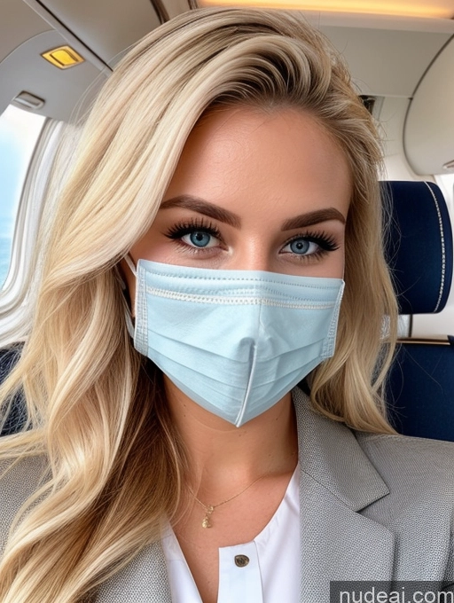 ai nude image of a woman wearing a face mask on an airplane pics of Beautiful Sexy Face Detailed Model Blonde 20s Flight Attendant Face Mask