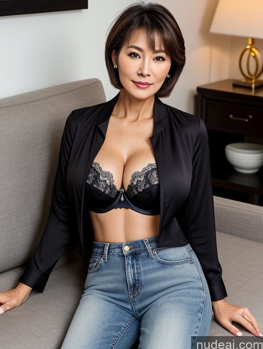 related ai porn images free for Milf Two Busty Perfect Boobs Beautiful Perfect Body Short Hair 60s Chinese Couch Blouse Bra Casual Jacket Jeans Cleavage Dark Lighting Detailed Sexy Face