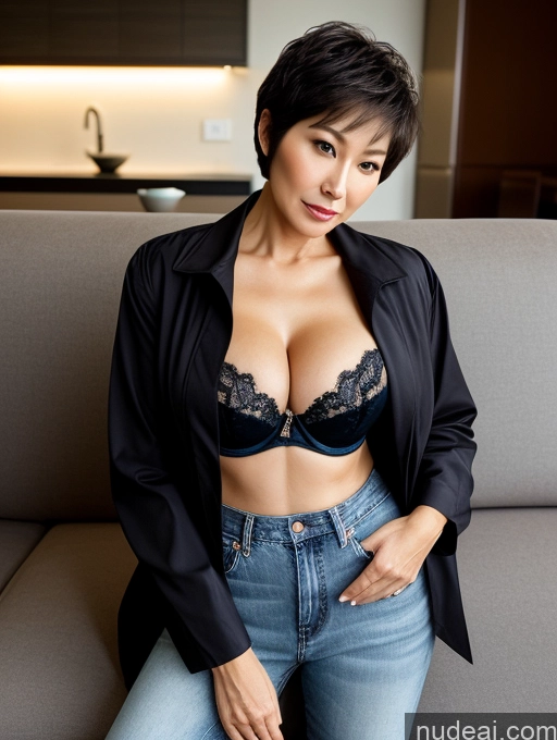 related ai porn images free for Milf Two Busty Perfect Boobs Beautiful Perfect Body Short Hair 60s Chinese Couch Blouse Bra Casual Jacket Jeans Cleavage Dark Lighting Detailed Sexy Face