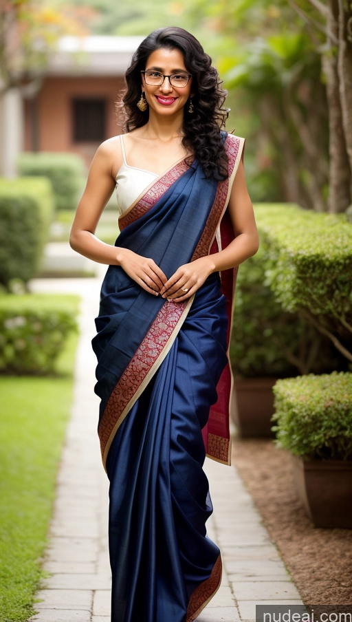 ai nude image of a woman in a blue sari and glasses standing on a path pics of Model One Small Tits Beautiful Glasses Lipstick Small Ass Abs Pubic Hair Tall Long Legs Fairer Skin 30s Happy Black Hair Indian Front View Sari Curly Hair