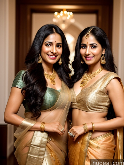 related ai porn images free for Two Beautiful 30s Happy Black Hair Long Hair Indian Sari Gold Jewelry Detailed Model Transparent