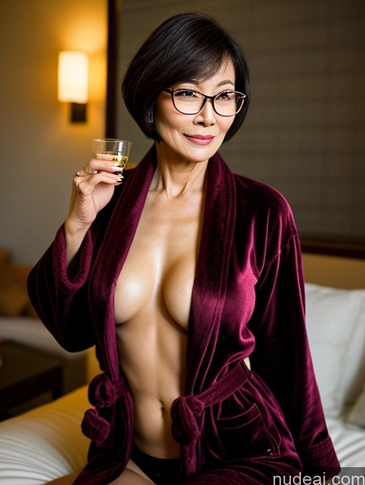 related ai porn images free for Milf Several Perfect Boobs Perfect Body Skinny Beautiful Glasses 60s Sexy Face Short Hair Chinese Party Bathrobe Dark Lighting Detailed Bra