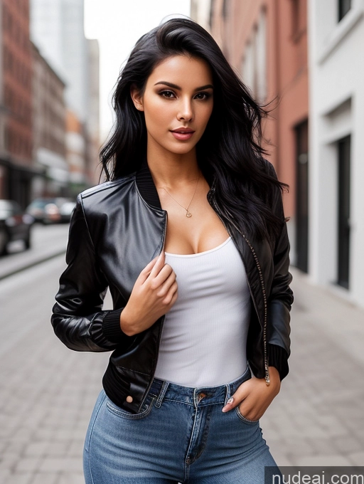 related ai porn images free for Beautiful 20s Black Hair Detailed Sexy Face Model Perfect Body Seductive Stylish Jacket Jeans Blouse