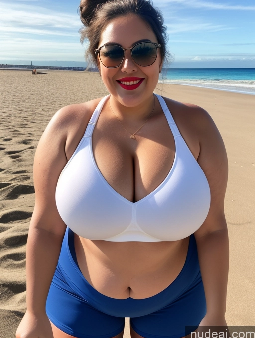 related ai porn images free for One Busty Lipstick 20s Happy Brunette Hair Bun White Front View Chubby Fat Beach Bending Over Cleavage Sunglasses Huge Boobs Woman Sports Bra Sports