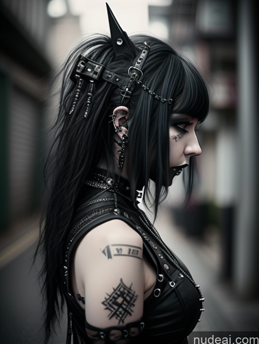 ai nude image of arafed woman with black hair and piercings on her arm pics of Gothic Punk Girl Dominatrix Alternative Front View