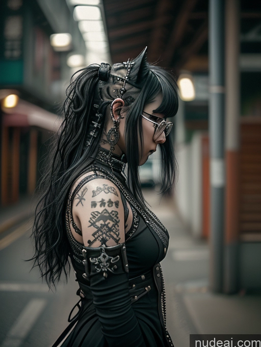 related ai porn images free for Gothic Punk Girl Dominatrix Alternative Front View Polynesian Woman Thin Round Glasses