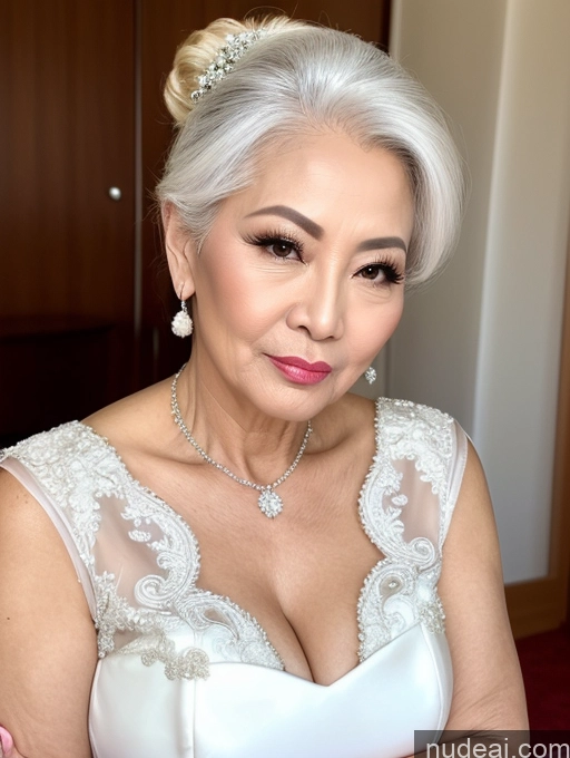 related ai porn images free for Milf Beautiful Pouting Lips Sexy Face 60s Asian White Hair Hair Bun Wedding