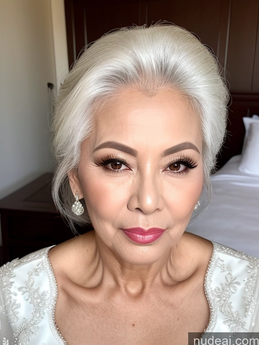 related ai porn images free for Milf Beautiful Pouting Lips Sexy Face 60s Asian White Hair Hair Bun Wedding