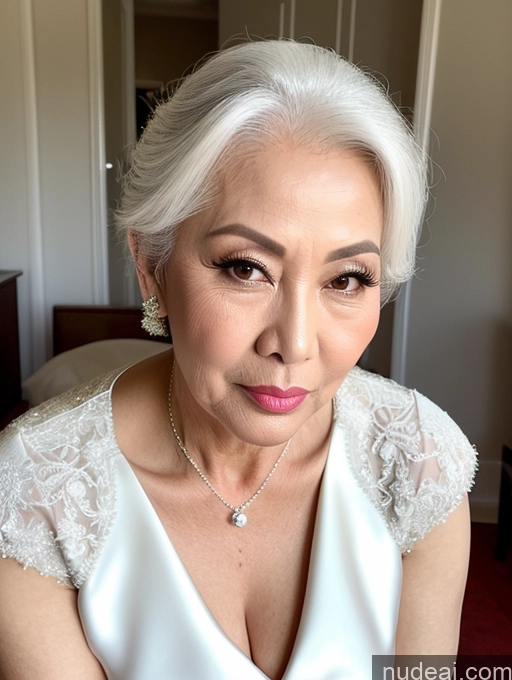 related ai porn images free for Milf Beautiful Pouting Lips Sexy Face 60s Asian White Hair Hair Bun Wedding