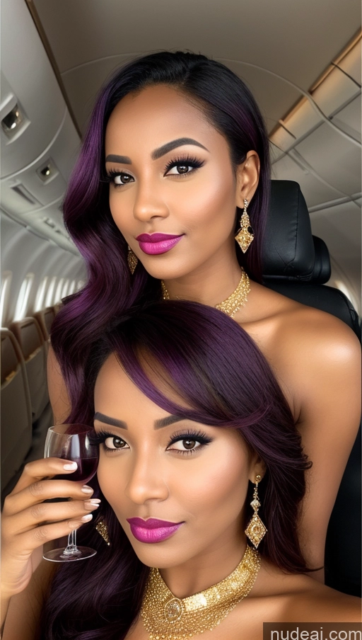 related ai porn images free for Tanned Skin Dark Skin Two Happy Seductive Shocked Pouting Lips Sexy Face Purple Hair Ethiopian Flight Attendant Gold Jewelry Wine