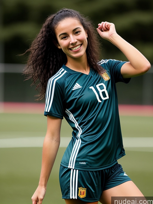 ai nude image of arafed woman in a green uniform standing on a soccer field pics of Pubic Hair Small Tits Happy Short Skinny Small Ass Woman 18 Long Hair Black Hair Front View Soccer Spanish