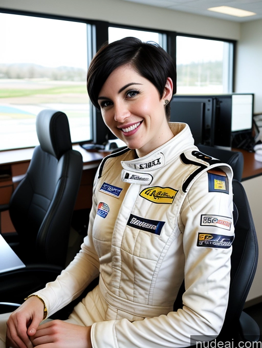 related ai porn images free for Happy Fairer Skin White 20s Woman Perfect Body Black Hair Pixie Office Race Driver