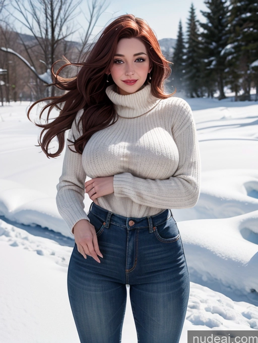 related ai porn images free for Model One Perfect Boobs Long Hair Fairer Skin 40s Happy Ginger Jewish Snow Front View Boots Jeans Sweater