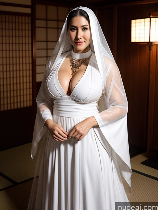 ai nude image of arafed woman in a white wedding dress posing for a picture pics of Busty Perfect Boobs Perfect Body Oiled Body Big Hips Sexy Face White Hair Japanese Onsen Khorne Cleavage Jewelry 30s Transparent Nun Curly Hair