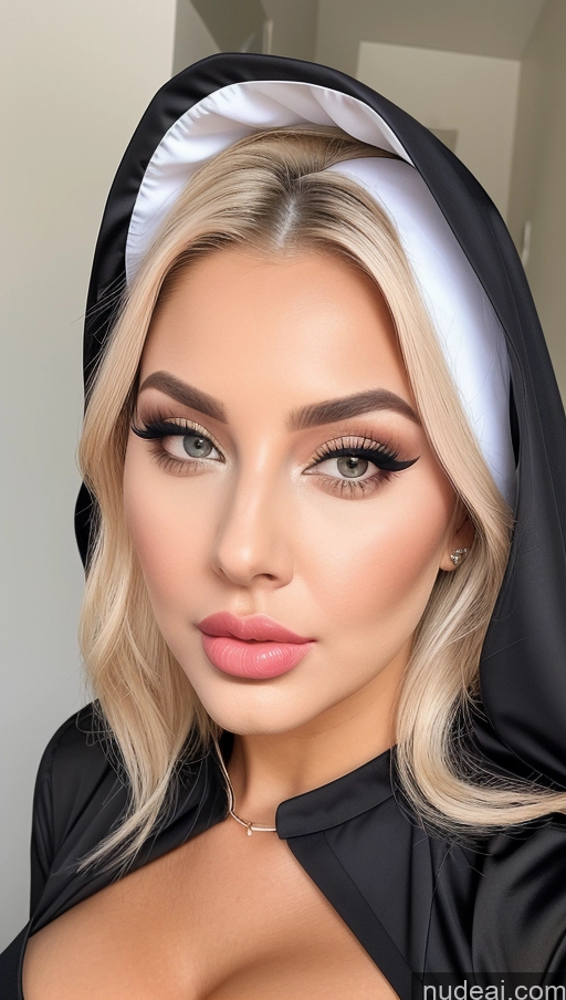 ai nude image of a close up of a woman wearing a nun costume and a black robe pics of Bimbo Busty Perfect Boobs Big Hips Perfect Body Beautiful Pouting Lips Nun Shocked Lipstick