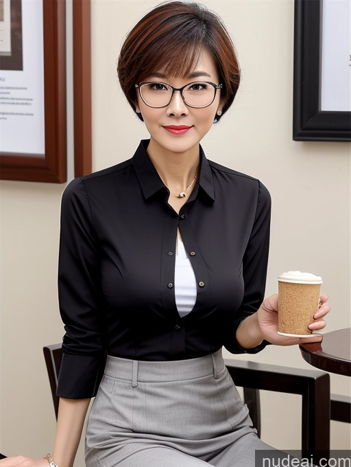 related ai porn images free for Milf Perfect Boobs Perfect Body Beautiful Glasses 50s Short Hair Chinese Cafe Blouse Bra Casual Professor Secretary Shirt Stylish Suit Detailed